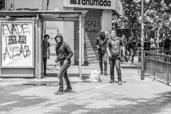 Scontri Tra Polizia Manifestanti Nelle Strade Della Città Santiago Durante — Foto Stock