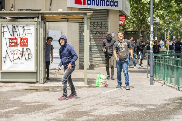 Összecsapások Rendőrség Tüntetők Között Santiago Város Utcáin Legutóbbi 2019 Októberi — Stock Fotó