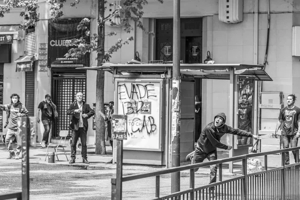 Столкновения Между Полицией Протестующими Улицах Города Сантьяго Время Последних Беспорядков — стоковое фото
