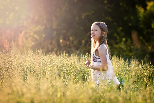 Chica en un campo de grano — Foto de Stock