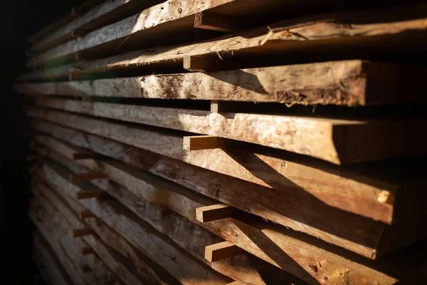 Stack Cut Wooden Boards Woodworker Workshop Carpenter Work — Stock Photo, Image