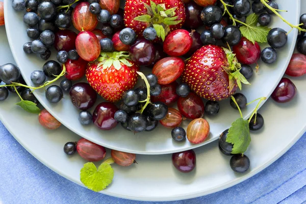 Salada Frutas Com Morango Mirtilo Cereja Groselha Espinhosa Groselha Preta — Fotografia de Stock