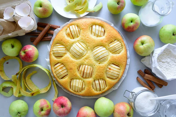 Βήματα Του Μαγείρεμα Μηλόπιτα Συγκομιδή Φρέσκα Μήλα Κανέλα Αλεύρι Ζάχαρη — Φωτογραφία Αρχείου