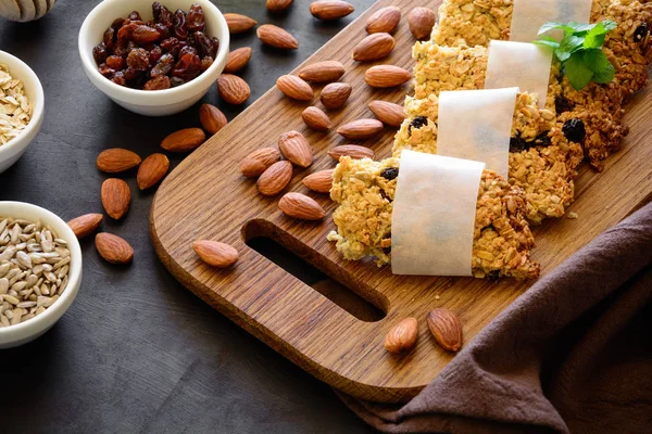 Super Food Breakfast Bars Oats Sesame Sunflower Seeds Honey Nuts — стоковое фото