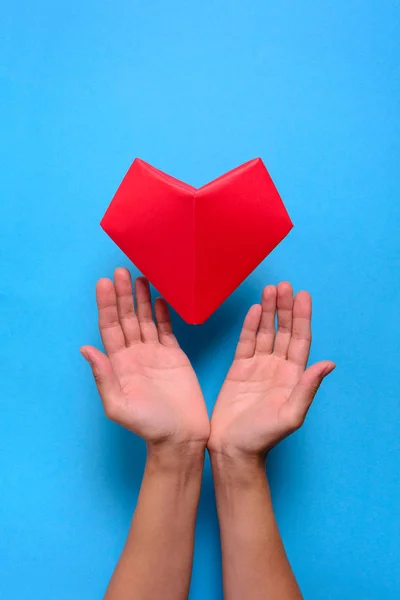 Saúde Coração Conceito Dia Dos Namorados Mãos Com Coração Papel — Fotografia de Stock