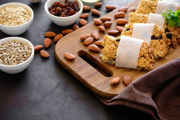 Super Food Breakfast Bars Oats Sesame Sunflower Seeds Honey Nuts — стоковое фото