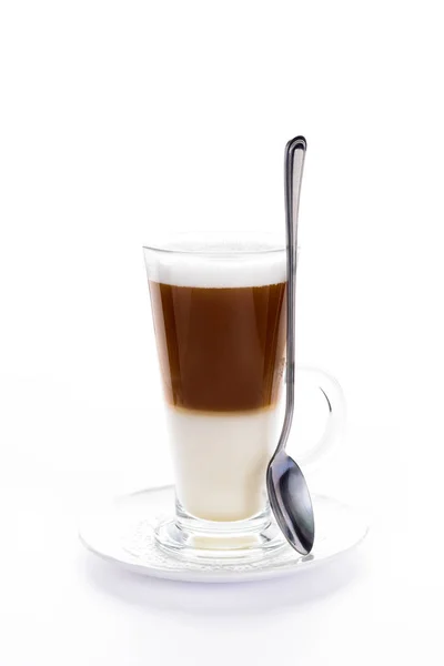 Café Latte Taza Vidrio Irlandés Aislado Sobre Fondo Blanco — Foto de Stock