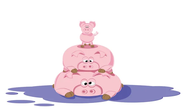 Pig Pile Three Pig Mom Dad Piggy Puddle Chinese New — Stock Photo, Image