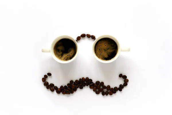 Menschliches Gesicht Mit Gläsern Aus Zwei Espressotassen Und Schnurrbart Aus — Stockfoto