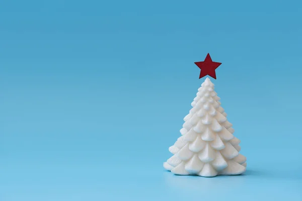 Kerstboom Kaars Blauwe Achtergrond Kerst Nieuwjaar Viering Concept Ruimte Kopiëren — Stockfoto