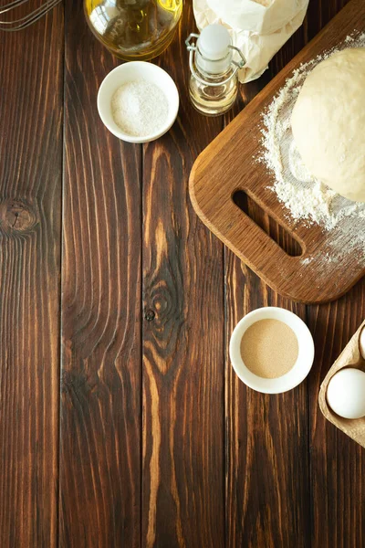 Bakning Lantligt Kök Tugg Och Receptingredienser Vintage Brunt Träbord Högst — Stockfoto