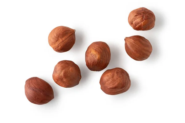Shelled Hazelnuts Isolated White Background Clipping Path Top View Flay — Stock Photo, Image