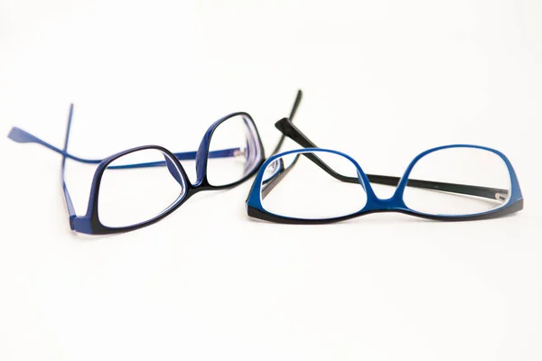 Glasögon Eyewear Blå Ram Vit Bakgrund — Stockfoto