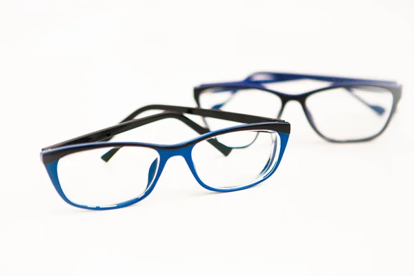 Glasögon Eyewear Blå Ram Vit Bakgrund — Stockfoto