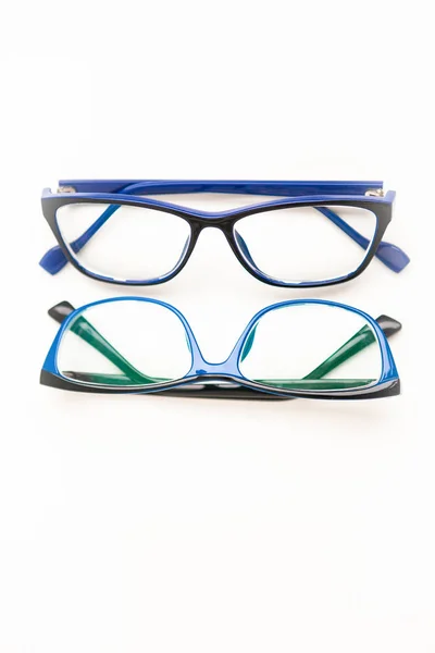 Gafas Gafas Marco Azul Sobre Fondo Blanco —  Fotos de Stock