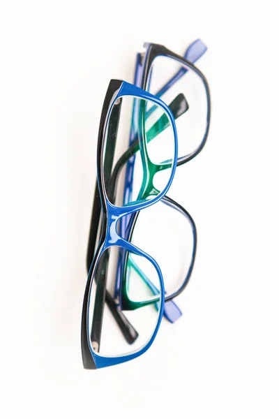 Brille Brille Blauen Rahmen Auf Weißem Hintergrund — Stockfoto