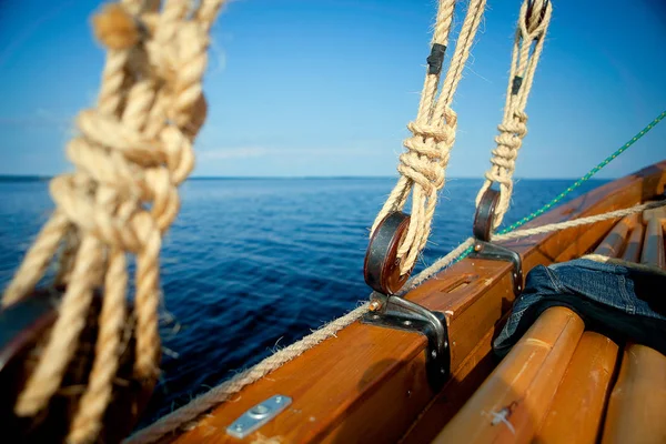 Wooden Part Boat Blue Sea Ocean — Stock Photo, Image