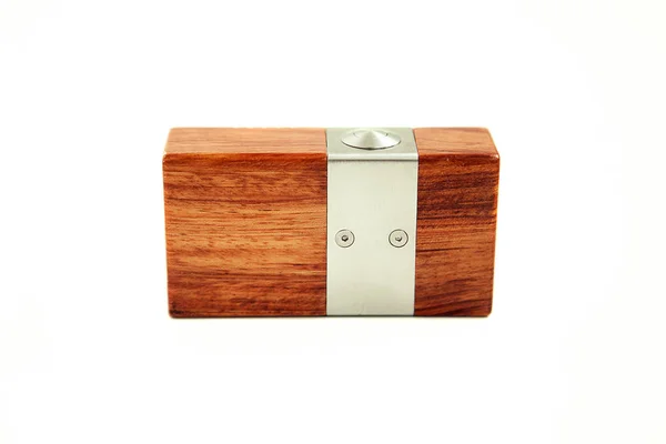 Vaping Mod Caja Madera Aislada Fondo Blanco — Foto de Stock