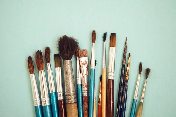 Set Paint Brushes Light Blue Background — Stock Photo, Image