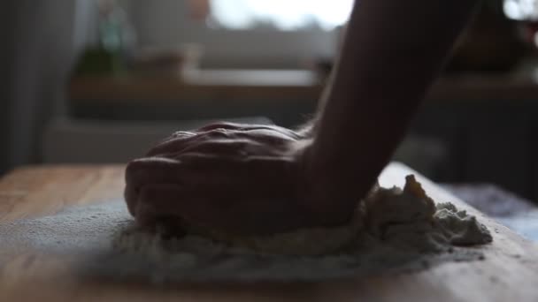 Men Hands Beating Dough — Stock Video