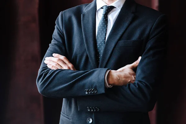 Homem Fato Preto Escritório Empresário Sucesso — Fotografia de Stock