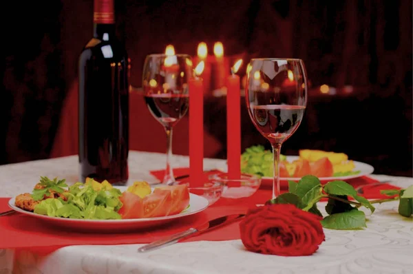 Bella Composizione Romantica Bicchieri Vino Foto Stock