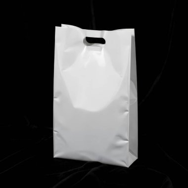 Siyah kadife bir arka planda içi boş bir sapla dolu beyaz bir çanta.