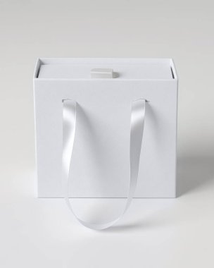 Beyaz arka planda saplı beyaz kutu çantası, ön görünüm