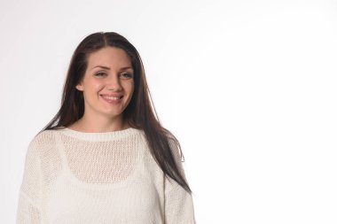 Duygusal olarak poz izole arka plan üzerinde beyaz caucausian kız