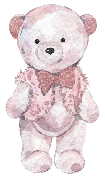 Cute Teddy Bear Hand Drawn Watercolor Illustration Children Plush Toy — Stock Photo, Image
