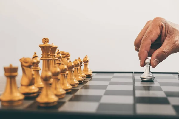 Businessman Leadership Playing Chess Thinking Strategy Plan Crash Overthrow Team — Stock Photo, Image