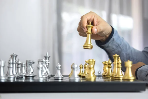 Planning Strategic Concept Businessman Playing Chess Thinking Strategy Crash Overthrow — Stock Photo, Image