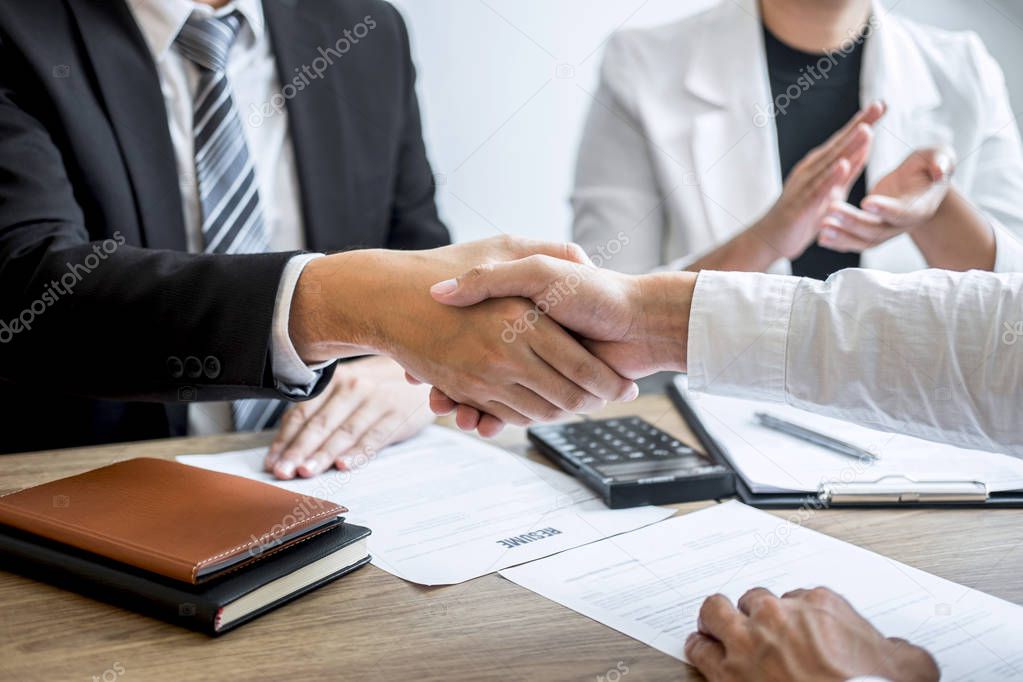 Successful job interview, Image of Boss employer committee or re