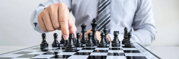 Businessman Playing Chess Thinking Strategy Crash Overthrow Team Development Analysis — Stock Photo, Image