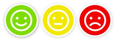 3 smileys on white background happy, satisfied, dissatisfied and unhappy clipart