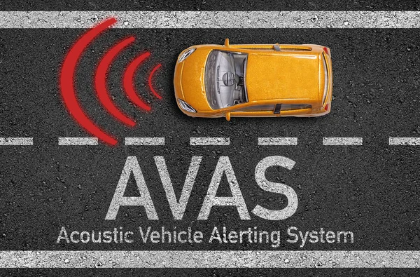 Asphalte Avec Voiture Miniature Système Alerte Véhicule Acoustique Avas — Photo