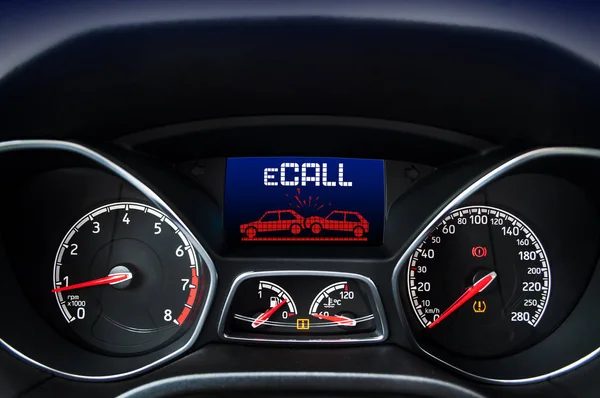 View into a speedometer with e call emergency call system