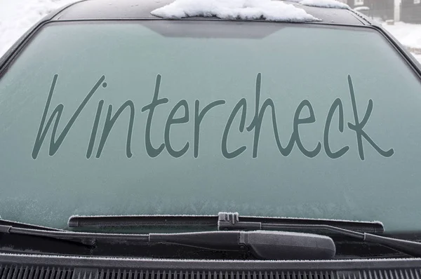 Eingefrorene Frontscheibe Wintercheck Für Ein Auto Vor Dem Start Die — Stockfoto