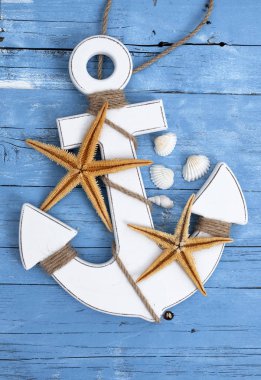Balık ağı mavi drift Wood kabukları, deniz yıldızı, yelkenli gemi, deniz dekorasyon