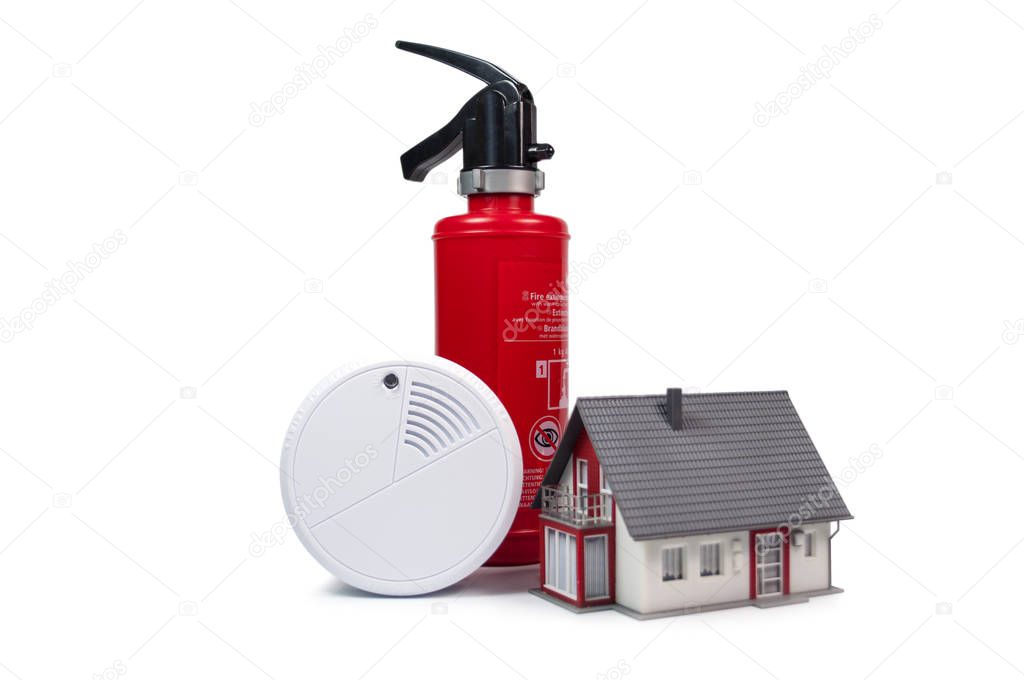 Smoke Detector with a house and an extinguisher