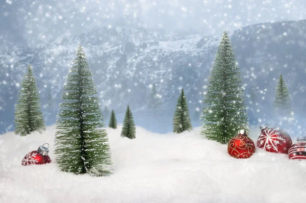 Fir Trees with snow and snowflakes Merry christmas