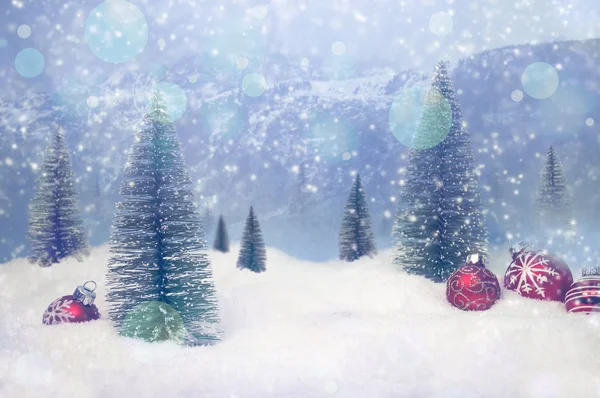 Fir Trees Snow Snowflakes Merry Christmas — Stock Photo, Image