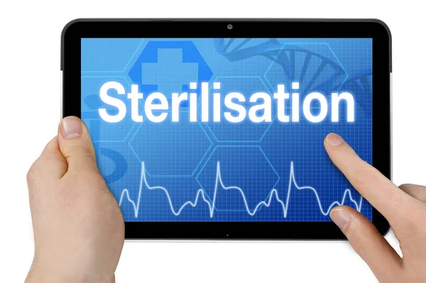 Tablet Computer Con Parola Tedesca Sterilizzazione Sterilizzazione — Foto Stock