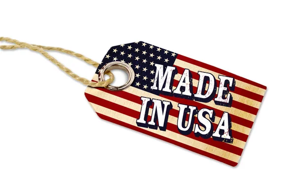 Wooden hang tag with flag ot the us with made in usa