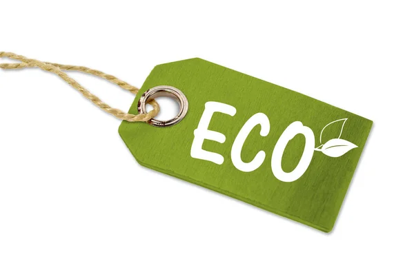 Wooden hang tag with eco and leafs