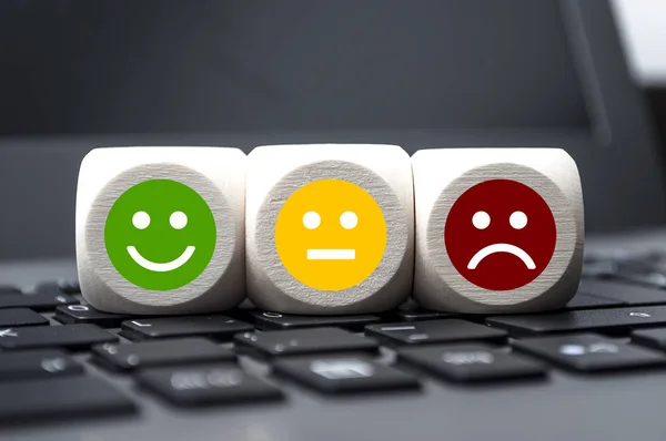 Cubes Dice Paper Work Rating Emoticons Customer Support — Stock Photo, Image