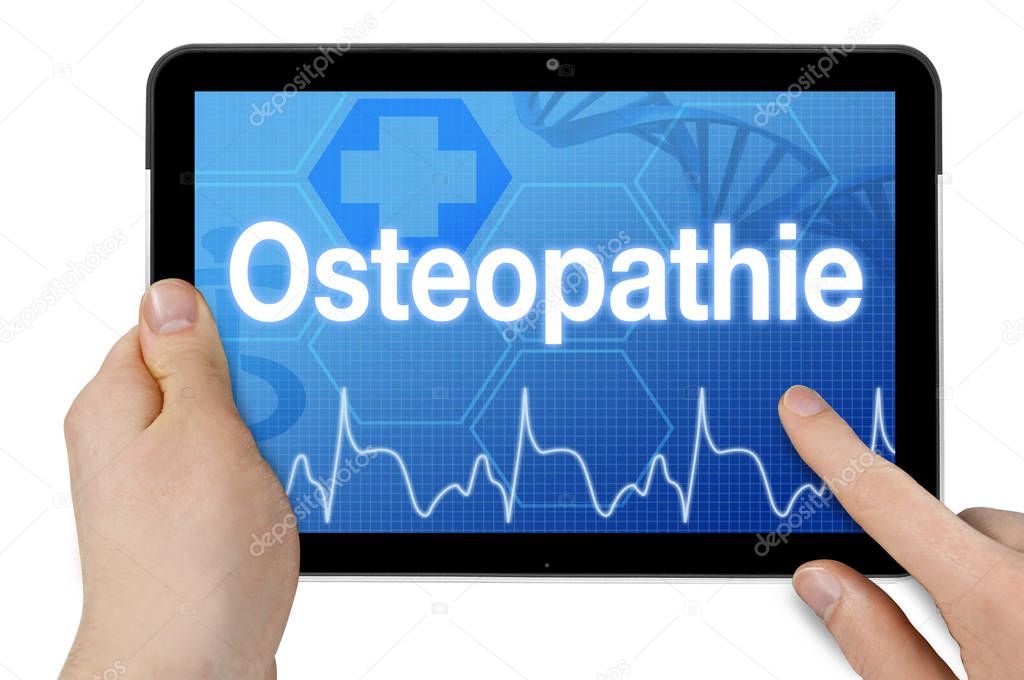 Tablet computer with touchscreen and the german word for osteopathy - Osteopathie