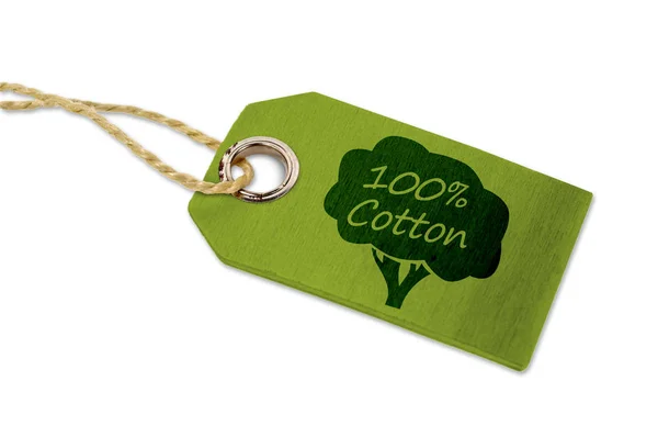 Étiquette Suspendue Bois Vert Avec 100 Coton Isolé — Photo