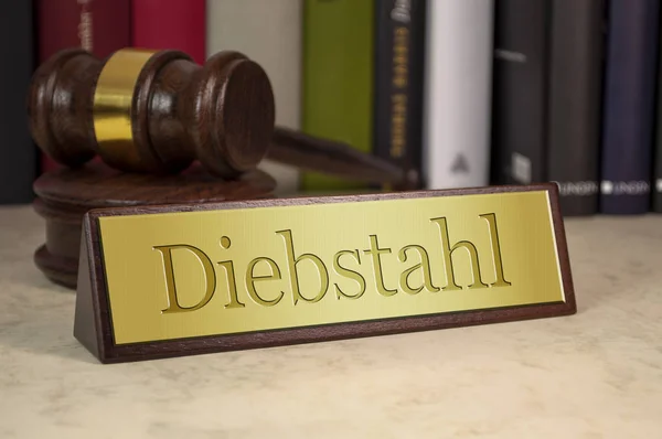 Goldenes Schild Mit Gesetzbuch Und Hammer Und Dem Deutschen Wort — Stockfoto