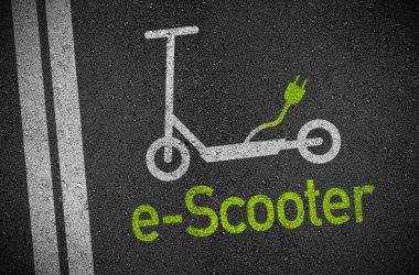 Siyah asfalt ve e-scooter ile İllüstrasyon